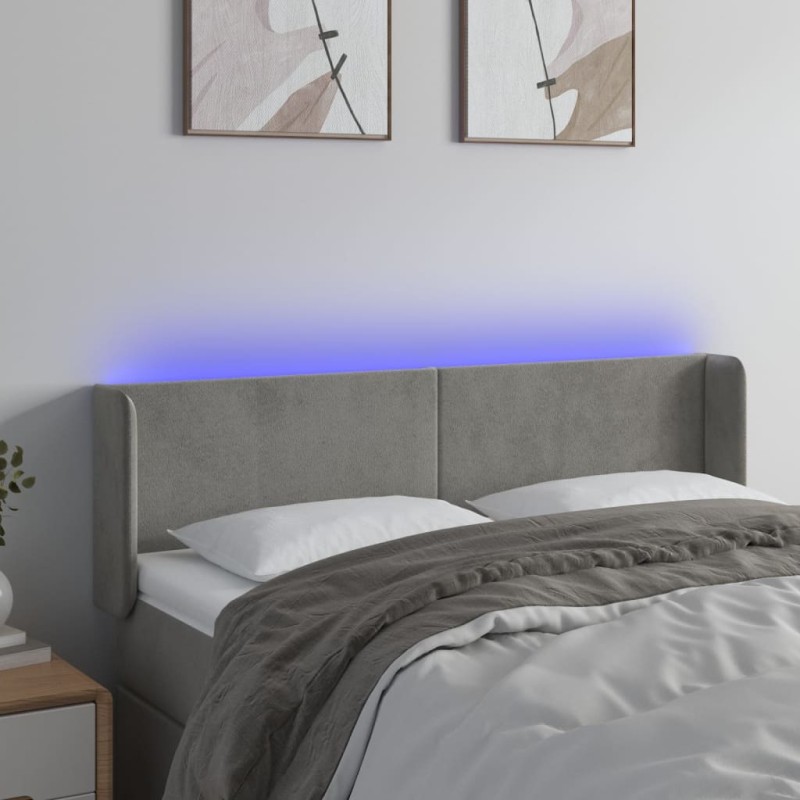 vidaXL Cabecero con LED de terciopelo gris claro 147x16x78/88 cm vidaXL Cabecero con LED de terciopelo gris claro 147x16x78/88 cm