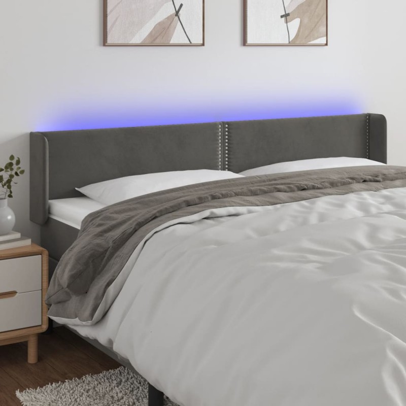 vidaXL Cabecero con LED de terciopelo gris oscuro 183x16x78/88 cm vidaXL Cabecero con LED de terciopelo gris oscuro 183x16x78/88 cm