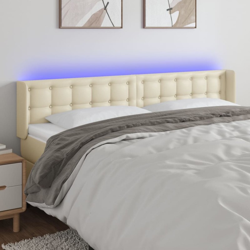 vidaXL Cabecero con LED cuero sintético crema 183x16x78/88 cm vidaXL Cabecero con LED cuero sintético crema 183x16x78/88 cm