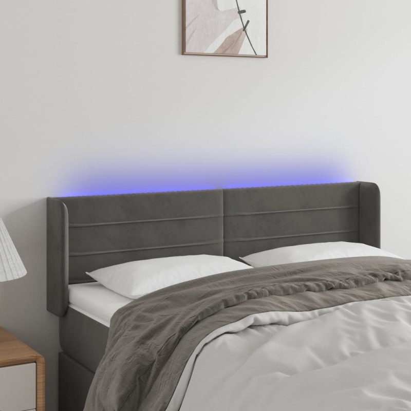 vidaXL Cabecero con LED de terciopelo gris oscuro 147x16x78/88 cm vidaXL Cabecero con LED de terciopelo gris oscuro 147x16x78/88 cm