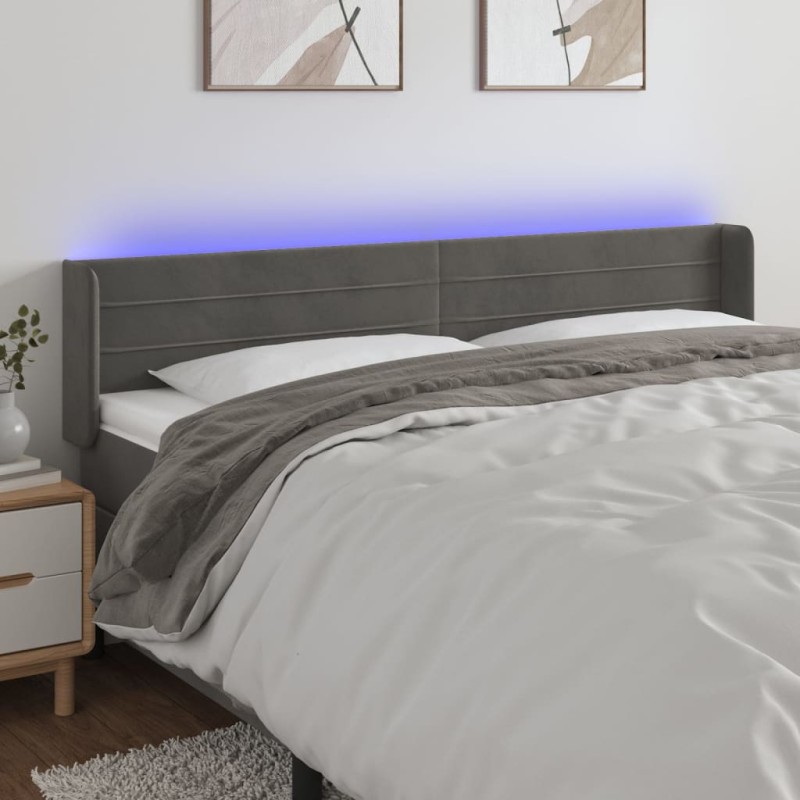 vidaXL Cabecero con LED de terciopelo gris oscuro 163x16x78/88 cm vidaXL Cabecero con LED de terciopelo gris oscuro 163x16x78/88 cm