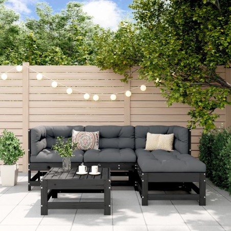 vidaXL Juego de sofás de jardín 5 piezas madera maciza de pino negro