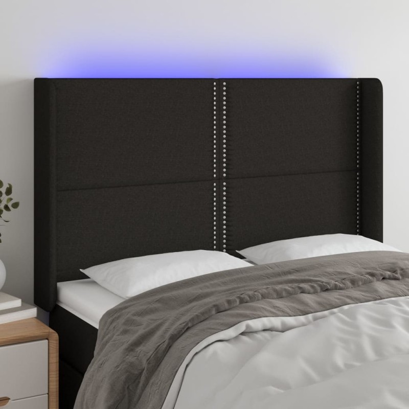 vidaXL Cabecero con LED de tela negro 147x16x118/128 cm vidaXL Cabecero con LED de tela negro 147x16x118/128 cm