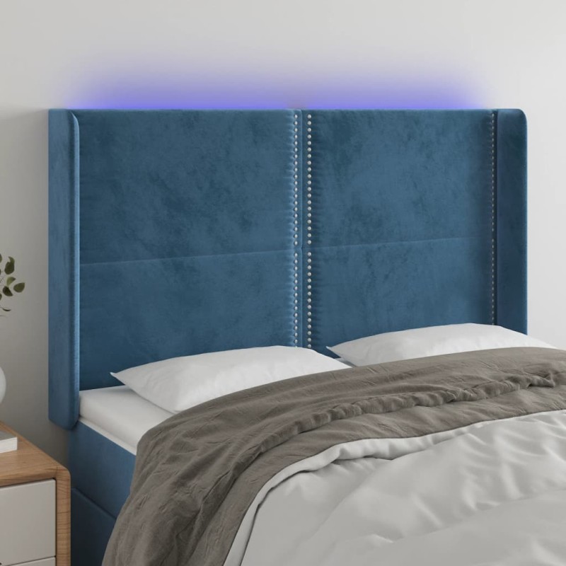 vidaXL Cabecero con LED de terciopelo azul oscuro 147x16x118/128 cm vidaXL Cabecero con LED de terciopelo azul oscuro 147x16x118/128 cm