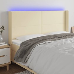 vidaXL Cabecero con LED cuero sintético color crema 203x16x118/128 cm
