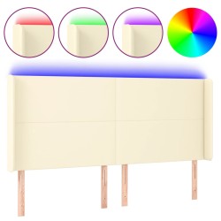 vidaXL Cabecero con LED cuero sintético color crema 203x16x118/128 cm