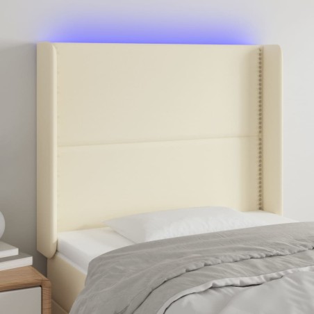 vidaXL Cabecero con LED cuero sintético color crema 93x16x118/128 cm