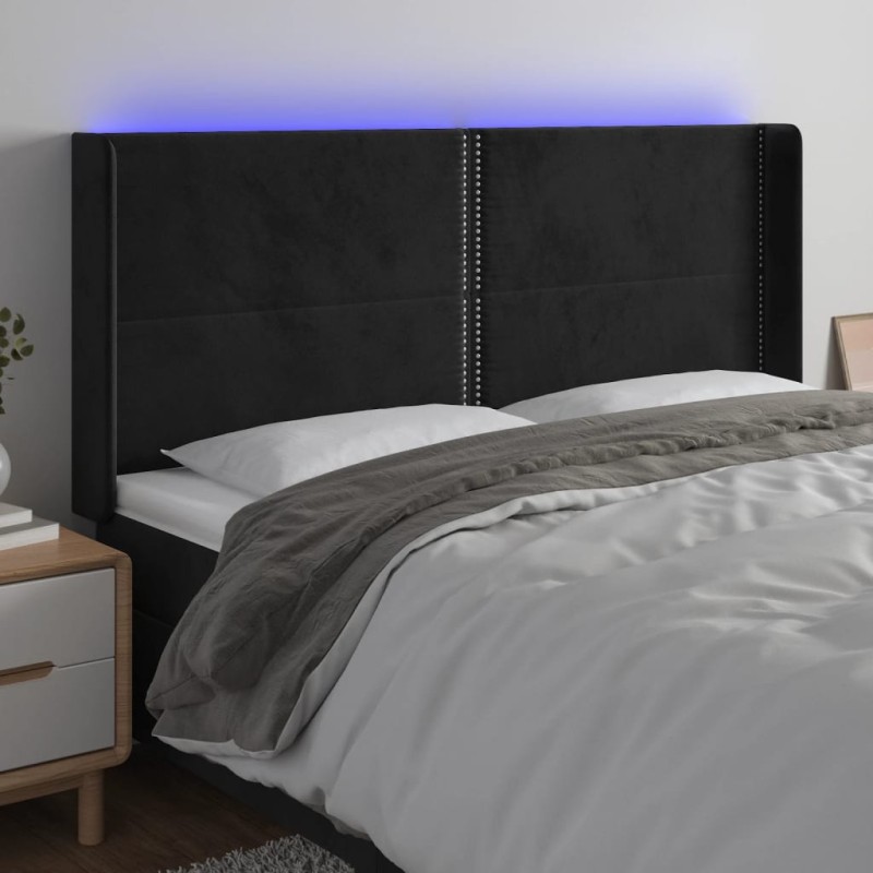 vidaXL Cabecero con LED de terciopelo negro 203x16x118/128 cm vidaXL Cabecero con LED de terciopelo negro 203x16x118/128 cm