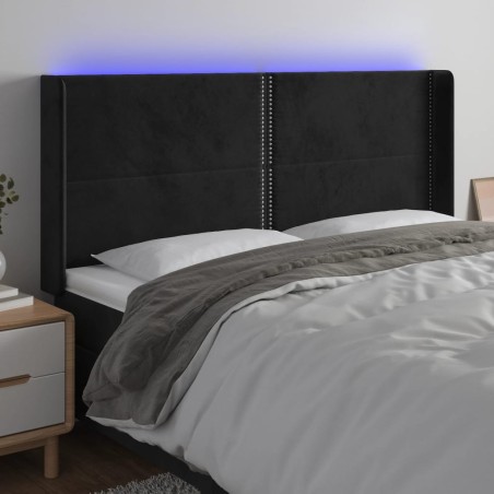 vidaXL Cabecero con LED de terciopelo negro 203x16x118/128 cm