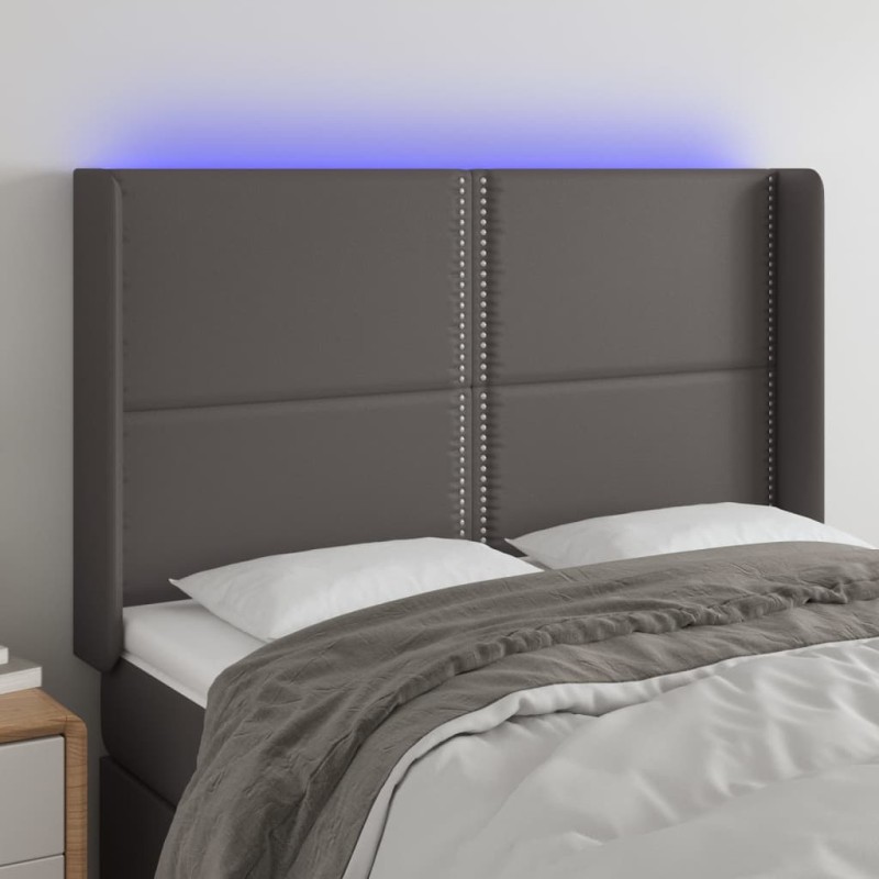 vidaXL Cabecero con LED cuero sintético gris 147x16x118/128cm vidaXL Cabecero con LED cuero sintético gris 147x16x118/128cm