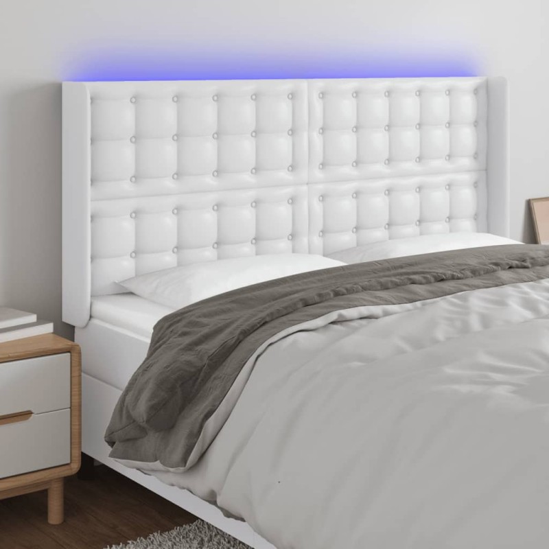 vidaXL Cabecero con LED cuero sintético blanco 147x16x118/128 cm vidaXL Cabecero con LED cuero sintético blanco 147x16x118/128 cm