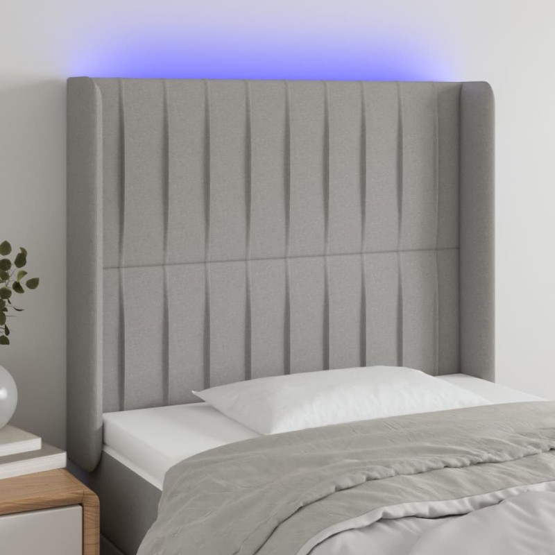 vidaXL Cabecero con LED de tela gris claro 83x16x118/128 cm