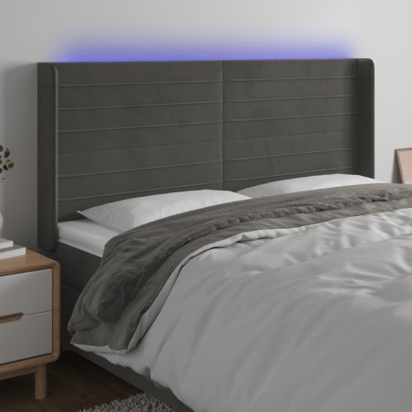 vidaXL Cabecero con LED de terciopelo gris oscuro 163x16x118/128 cm