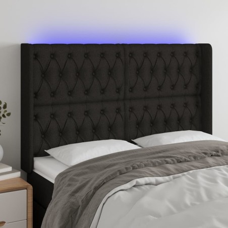 vidaXL Cabecero con LED de tela negro 163x16x118/128 cm