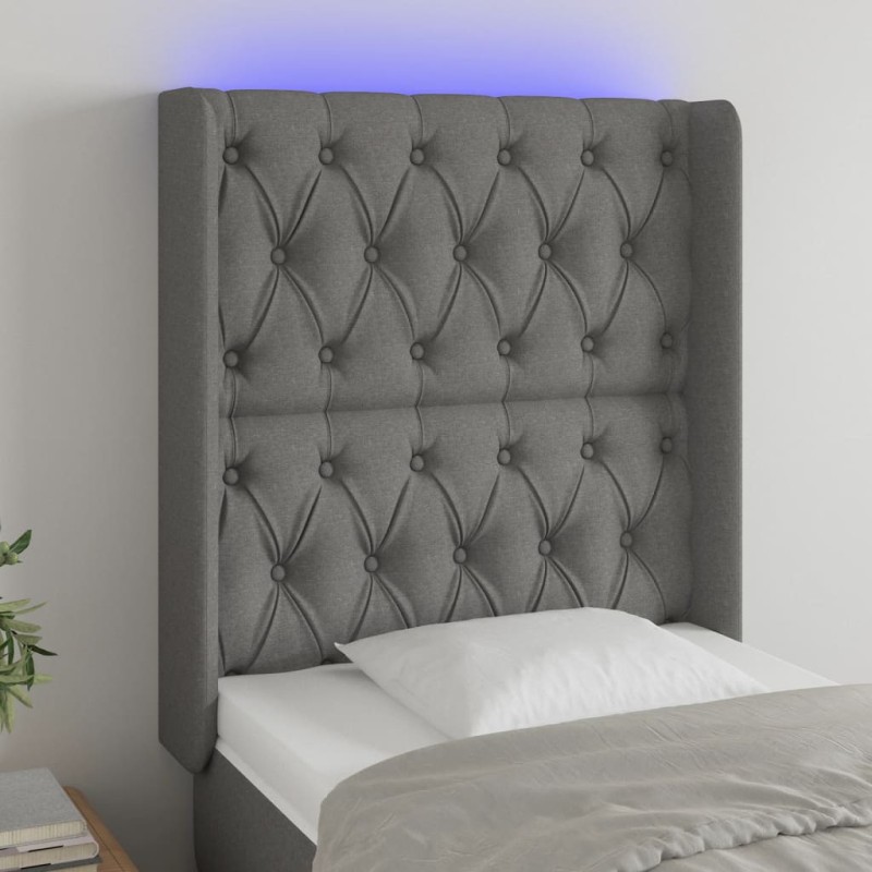 vidaXL Cabecero con LED de tela gris oscuro 83x16x118/128 cm vidaXL Cabecero con LED de tela gris oscuro 83x16x118/128 cm