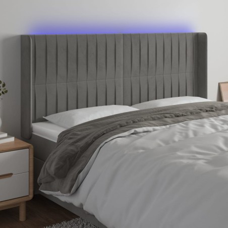 vidaXL Cabecero con LED de terciopelo gris claro 203x16x118/128 cm