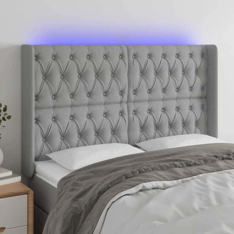 vidaXL Cabecero con LED de tela gris claro 163x16x118/128 cm vidaXL Cabecero con LED de tela gris claro 163x16x118/128 cm