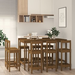 vidaXL Set de bar 9 piezas madera maciza de pino marrón miel