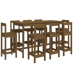 vidaXL Set de bar 9 piezas madera maciza de pino marrón miel