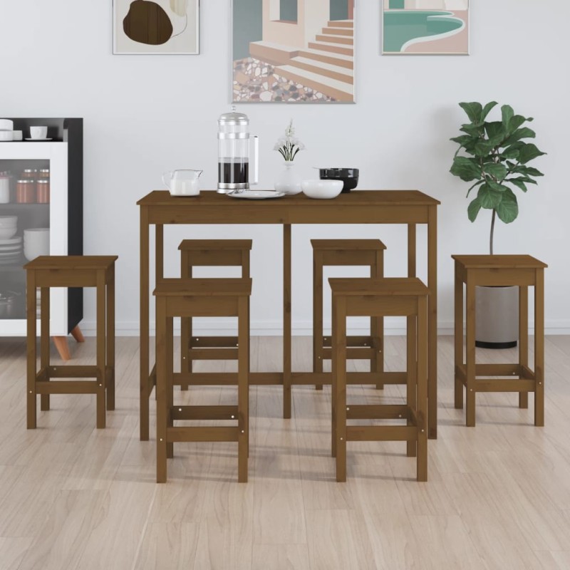vidaXL Set de bar 7 piezas madera maciza de pino marrón miel vidaXL Set de bar 7 piezas madera maciza de pino marrón miel