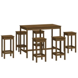 vidaXL Set de bar 7 piezas madera maciza de pino marrón miel