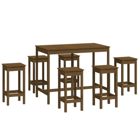 vidaXL Set de bar 7 piezas madera maciza de pino marrón miel