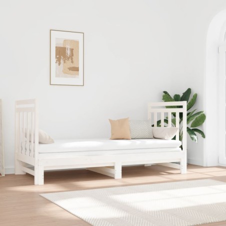 vidaXL Sofá cama extraíble madera maciza de pino blanco 2x(90x190) cm
