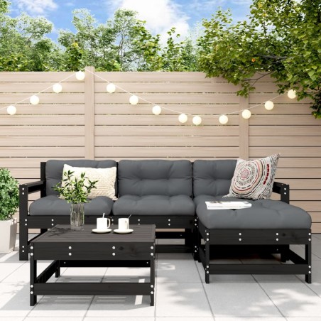 vidaXL Juego de sofás de jardín 5 piezas madera maciza de pino negro