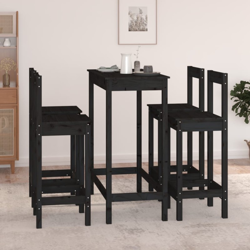 vidaXL Set de bar 5 piezas madera maciza de pino negro vidaXL Set de bar 5 piezas madera maciza de pino negro