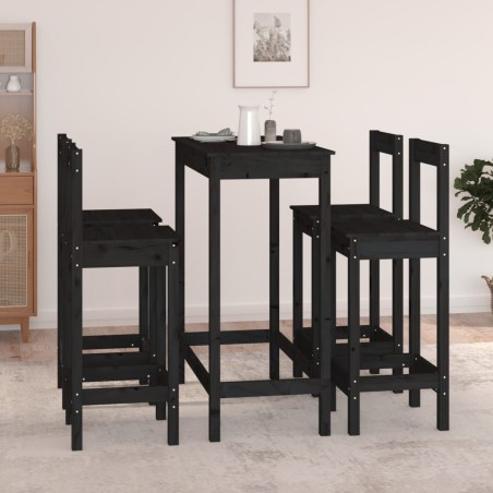 vidaXL Set de bar 5 piezas madera maciza de pino negro