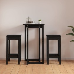 vidaXL Set de bar 3 piezas madera maciza de pino negro
