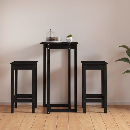 vidaXL Set de bar 3 piezas madera maciza de pino negro