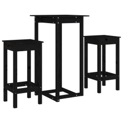vidaXL Set de bar 3 piezas madera maciza de pino negro