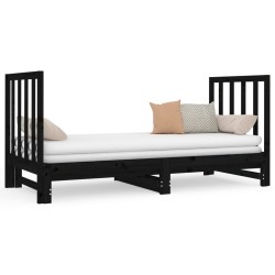 vidaXL Sofá cama extraíble madera maciza de pino negro 2x(90x190) cm
