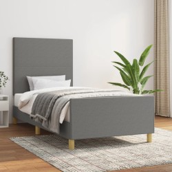 vidaXL Estructura de cama con cabecero de tela gris oscuro 90x190 cm