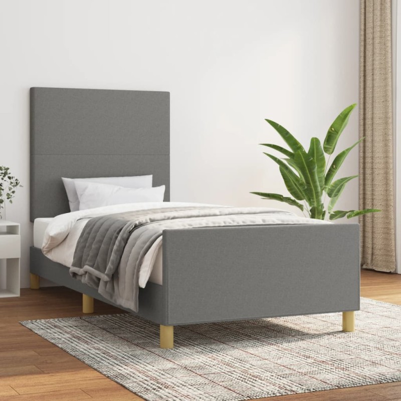 vidaXL Estructura de cama con cabecero de tela gris oscuro 90x190 cm vidaXL Estructura de cama con cabecero de tela gris oscuro 90x190 cm