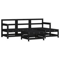 vidaXL Juego de sofás de jardín 5 piezas madera maciza de pino negro