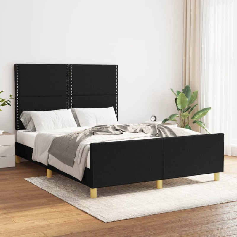 vidaXL Estructura de cama con cabecero de tela negro 140x190 cm vidaXL Estructura de cama con cabecero de tela negro 140x190 cm