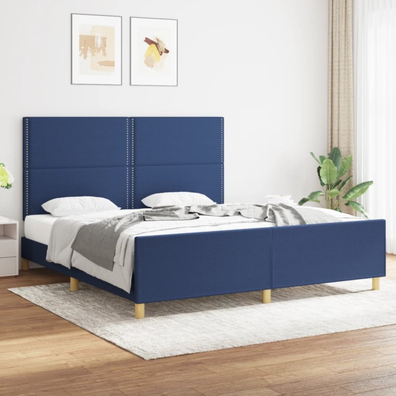 vidaXL Estructura de cama con cabecero de tela azul 180x200 cm vidaXL Estructura de cama con cabecero de tela azul 180x200 cm