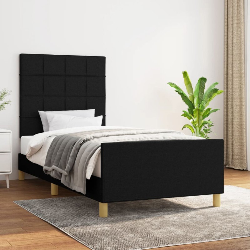 vidaXL Estructura de cama con cabecero de tela negro 90x190 cm vidaXL Estructura de cama con cabecero de tela negro 90x190 cm
