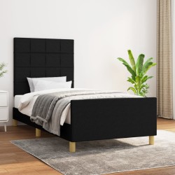 vidaXL Estructura de cama con cabecero de tela negro 90x200 cm