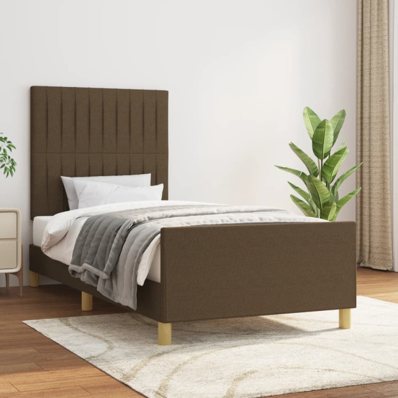 vidaXL Estructura de cama con cabecero de tela marrón oscuro 80x200 cm vidaXL Estructura de cama con cabecero de tela marrón oscuro 80x200 cm