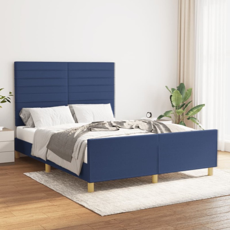 vidaXL Estructura de cama con cabecero de tela azul 140x190 cm vidaXL Estructura de cama con cabecero de tela azul 140x190 cm