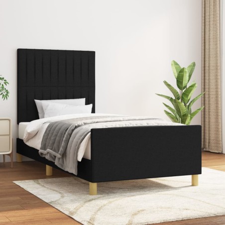 vidaXL Estructura de cama con cabecero de tela negro 90x190 cm