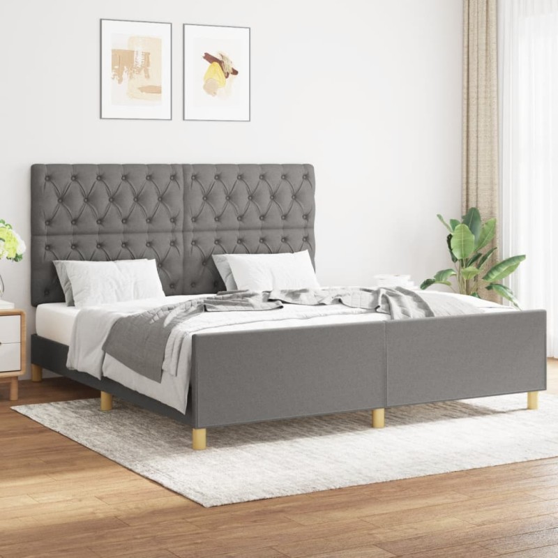 vidaXL Estructura de cama con cabecero tela gris oscuro 160x200 cm vidaXL Estructura de cama con cabecero tela gris oscuro 160x200 cm