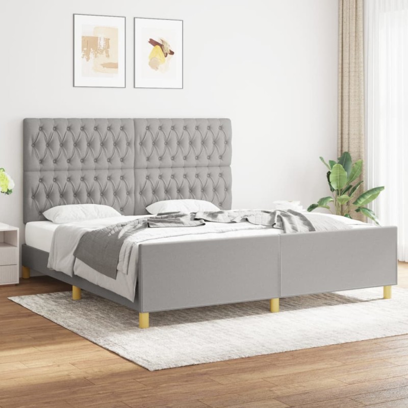 vidaXL Estructura de cama con cabecero gris claro tela 180x200 cm vidaXL Estructura de cama con cabecero gris claro tela 180x200 cm