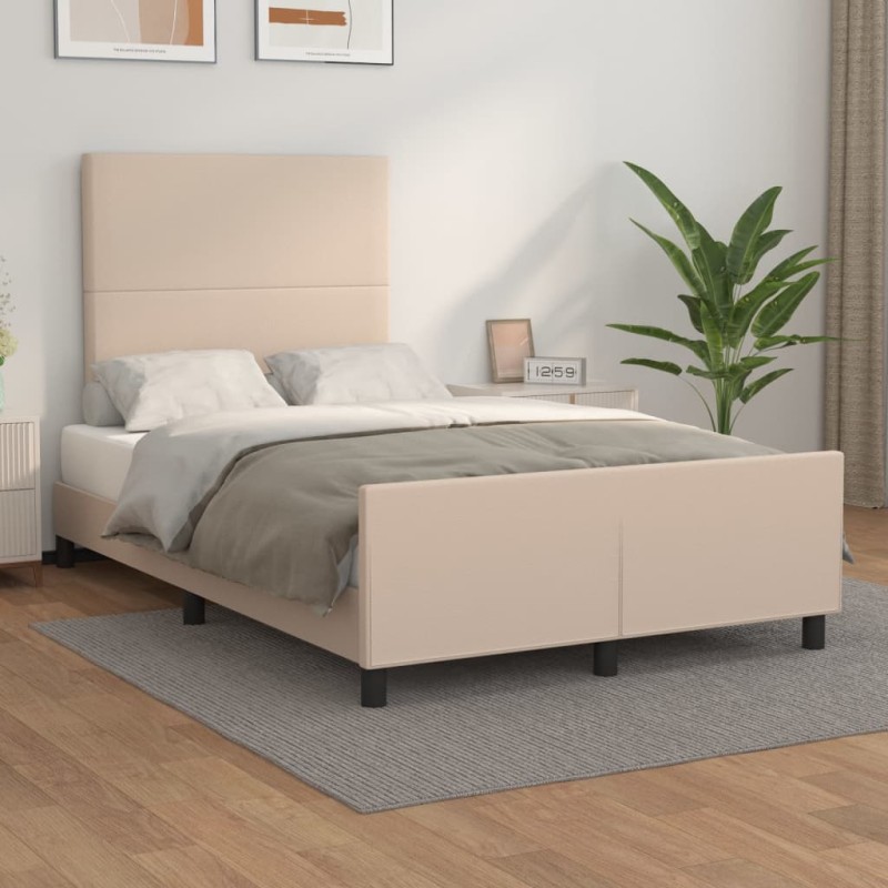 vidaXL Estructura de cama cabecero cuero sintético capuchino 120x200cm vidaXL Estructura de cama cabecero cuero sintético capuchino 120x200cm