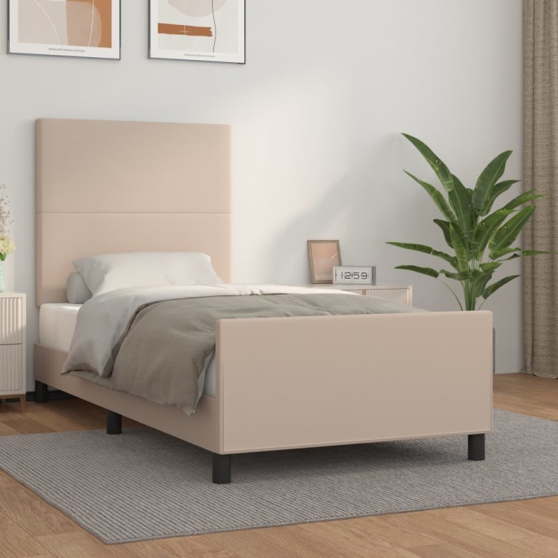 vidaXL Estructura de cama cabecero cuero sintético capuchino 100x200cm vidaXL Estructura de cama cabecero cuero sintético capuchino 100x200cm