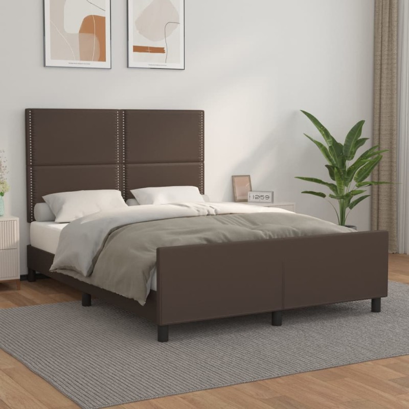 vidaXL Estructura de cama cabecero cuero sintético marrón 140x200 cm vidaXL Estructura de cama cabecero cuero sintético marrón 140x200 cm