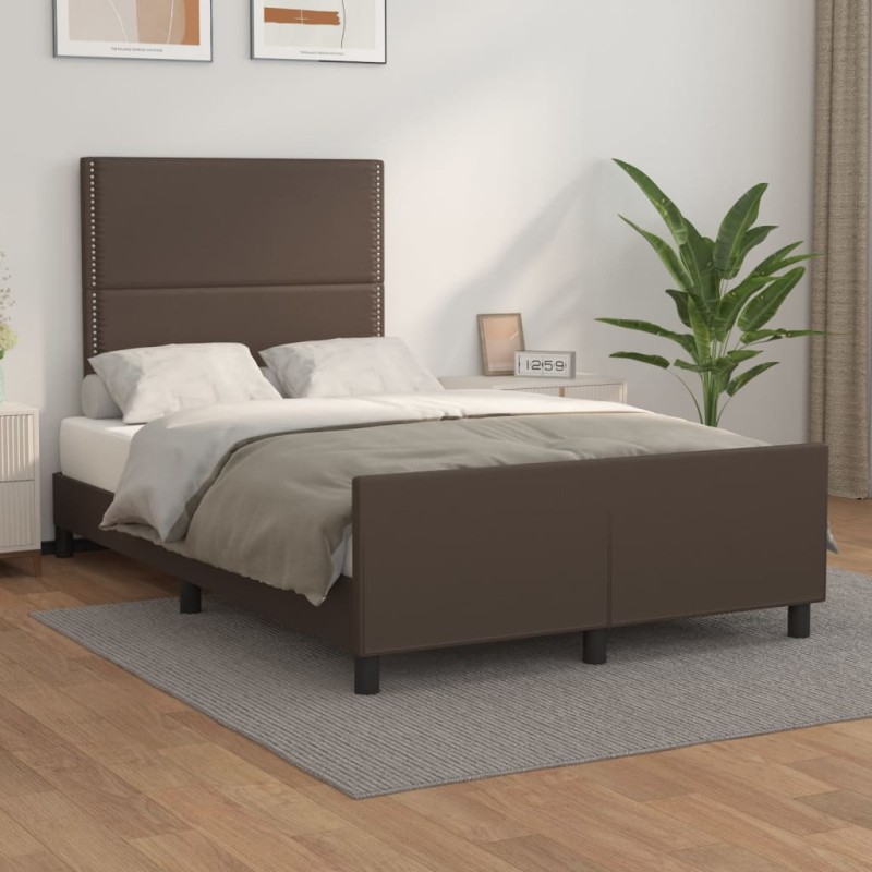 vidaXL Estructura de cama cabecero cuero sintético marrón 120x200 cm vidaXL Estructura de cama cabecero cuero sintético marrón 120x200 cm